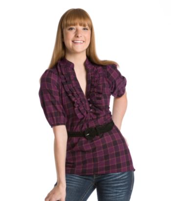 Eyeshadow® Juniors' Plaid Belted Ruffle Tunic