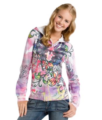 Miken Juniors' Heart Sublimated Burnout Hoodie - Pink Multi