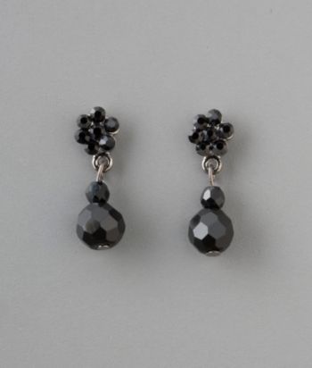 Social Occasion Basic Stone Flower Bead Earrings - Jet