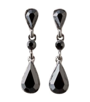 BT-Jeweled Social Occasion Basic Stone Teardrops Earrings - Jet