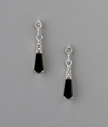 Sterling Silver Drop Earrings - Onyx/Marcasite