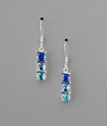 Sterling Silver Square Shaped Stone Drop Earrings - Blue