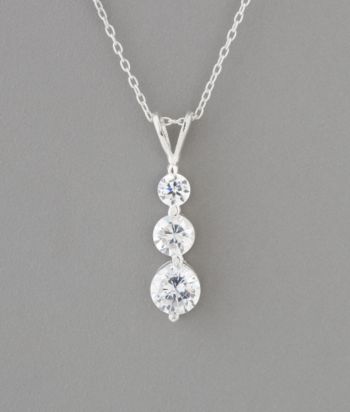 Sterling Silver Graduated Cubic Zirconia Drop Necklace