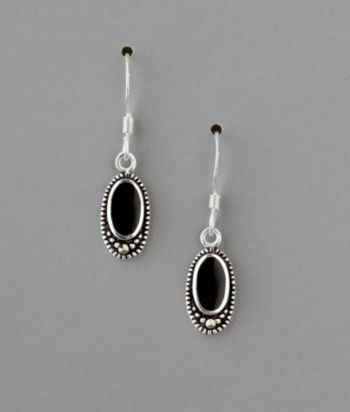 Sterling Silver Marcasite and Onyx Oval Drop Earrings