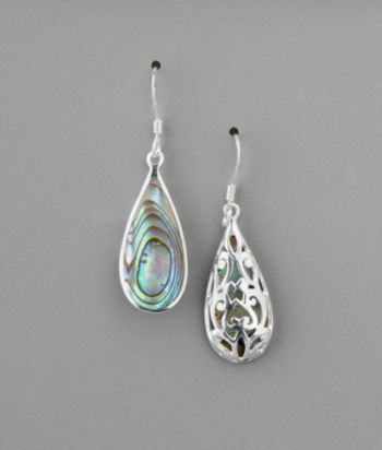 Sterling Silver Filigree Back Paua Shell Tear Drop Earrings