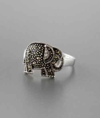 Marsala Sterling Silver Marcasite Elephant Ring
