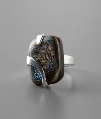 Sterling Silver Large Cabochon Paua Shell Ring