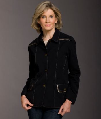 Alfred Dunner® Petites' Animal-trim Jacket - Black/Tan