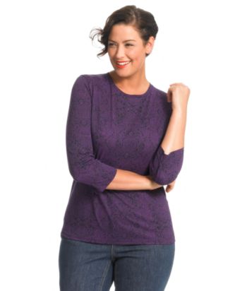 Liz Claiborne New York Plus Size Paisley Crewneck Tee - Jasper/Navy