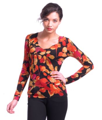 Liz Claiborne New York Leaf-print V-neck Sweater - Black Multi