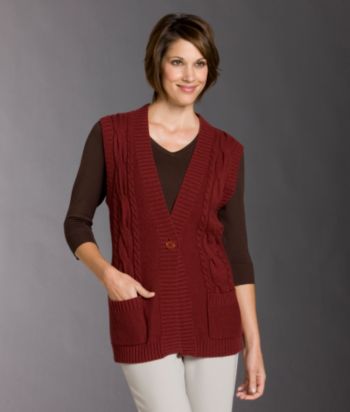 Evan-Picone® Cable-front Sweater Vest - Cinnamon