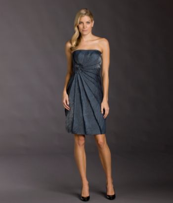 London Times® Petites' Strapless Flower Shimmer Dress - Stiletto