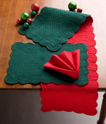 LivingQuarters Holiday Quilted Table Linens - Red/Green