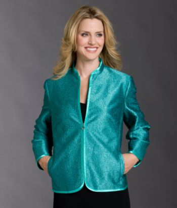 Laura Ashley® Petites' Textured Satin Jacket - Aqua Mist