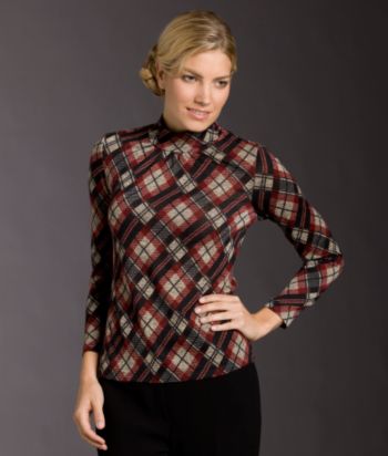 Notations® Petites' Printed Ruched Mock-turtleneck Top - Archive
