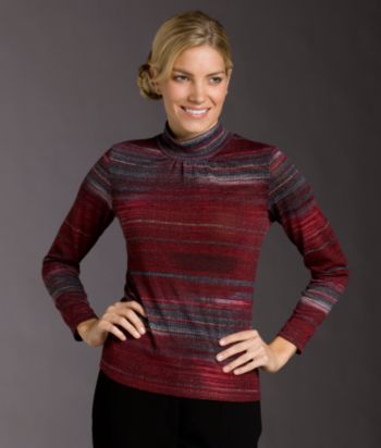 Notations® Petites' Printed Ruched Mock-turtleneck Top - Cathy