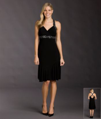 R & M Richards Petites' Beaded Crisscross Back Dress - Black