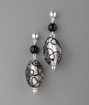 Studio Works Swirl Bead 3D Drop Earrings - Black/Silver/Clear