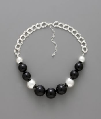 Studio Works Graduated Beaded Front Necklace - Black/Silver