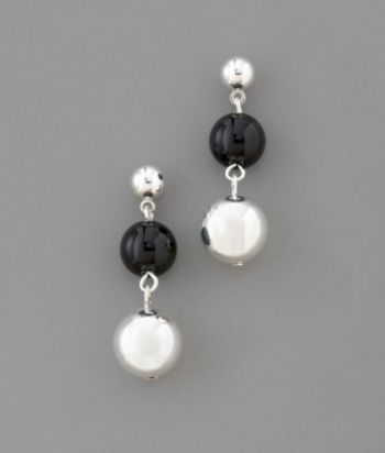 Studio Works Double Ball Drop Earrings - Black/Silver