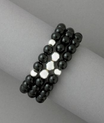 Studio Works 3-Row Beaded Stretch Bracelet - Black/Silver