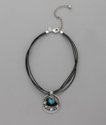 Laura Ashley® Four Row Necklace Circle Pendant - Hematite/Blue/Black