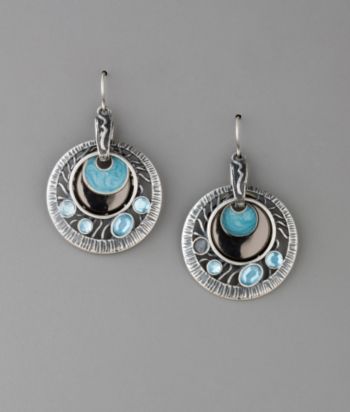 Laura Ashley® Multi Textured Disc Drop Earrings - Hematite/Blue/Black
