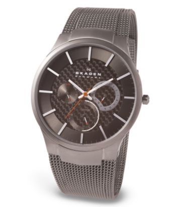Skagen Denmark Men's Carbon Fiber Dial Titanium Mesh Band Watch