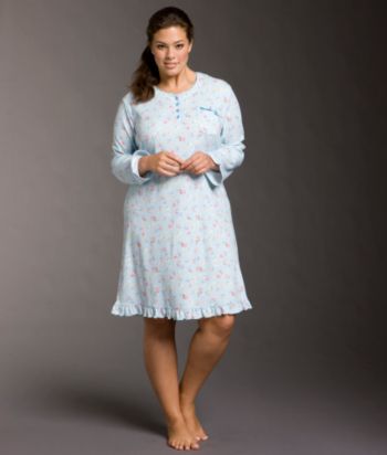 Karen Neuburger® Plus Size Long Sleeve Henley Sleepshirt - Blue Snowman