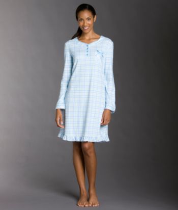 Karen Neuburger® Long Sleeve Henley Sleepshirt - Blue Check