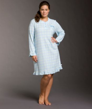 Karen Neuburger® Plus Size Long Sleeve Henley Sleepshirt - Blue Check