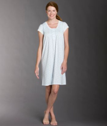 Miss Elaine® Silky Knit Short Gown - Blue/Ivory Floral