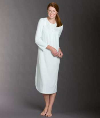 Miss Elaine® Long Honeycomb Knit Gown - Mint