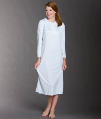 Miss Elaine® Long Honeycomb Knit Gown - Blue