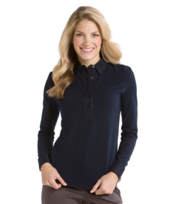 Liz Claiborne New York Petites' Long Sleeve Shirred Polo Shirt - Navy