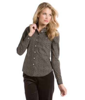 Liz Claiborne New York Petites' Herringbone Buttonfront Shirt - Black/Dark Cream