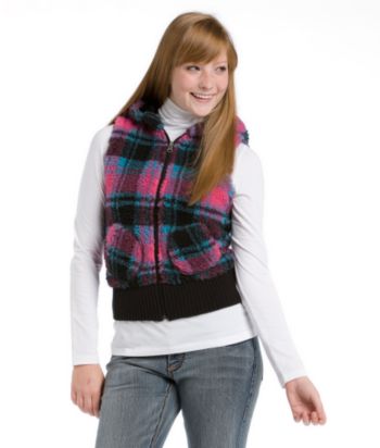 Sweater Project Juniors' Sherpa Vest - Pink/Black Combo