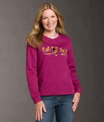 Studio Works Sport Petites' Squirrel Frolic Embroidered Fleece Top - Sweet Spice Berry