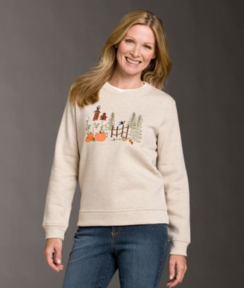 Studio Works Sport Petites' Northern Scenic Embroidered Fleece Top - Light Oatmeal Heather