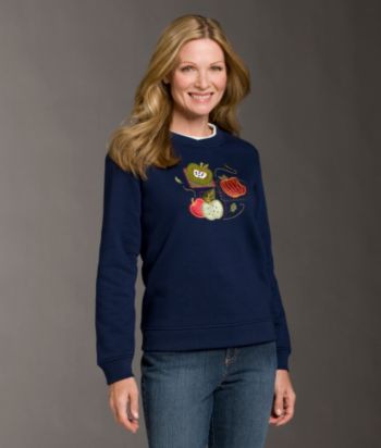 Studio Works Sport Petites' Apple Collage Embroidered Fleece Top - Basic Navy