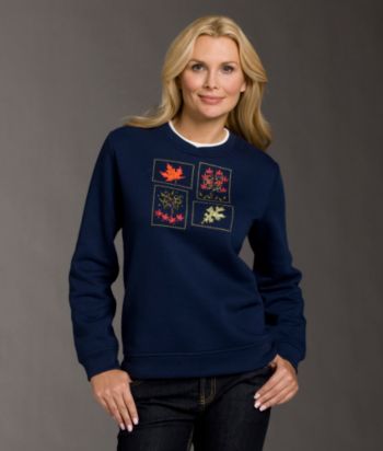 Studio Works Sport Petites' Tree Collage Embroidered Fleece Top - Basic Navy