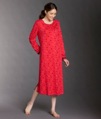 KN Karen Neuburger® Long Sleeve Henley Gown - Scarlet Stars