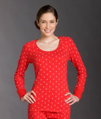 Relativity Long Sleeve Waffle Top - Red Mini Heart