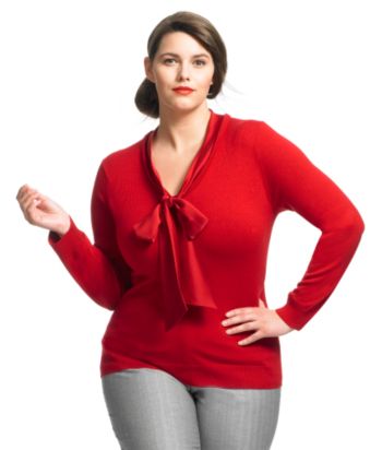 Liz Claiborne New York Plus Size Stretch Ribbed Bow-neck Sweater - Alizarin Rose