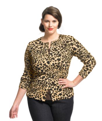 Liz Claiborne New York Plus Size Leopard-print Ribbed Cardigan Sweater - Camel Multi