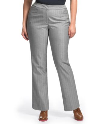 Liz Claiborne New York Plus Size Jackie Herringbone Straight-leg Pants - Black/Dark Cream