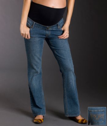 Three Seasons Maternity Flare Jeans - Medium Blue Tint Wash