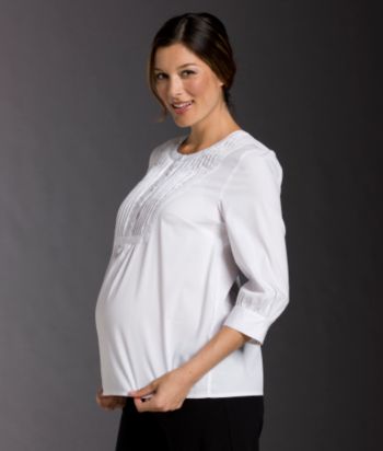Three Seasons Maternity Tuxedo Pintuck-front Tunic - White