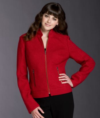 Relativity Career Exposed Zipper Boiled Wool Jacket - Vivid Red