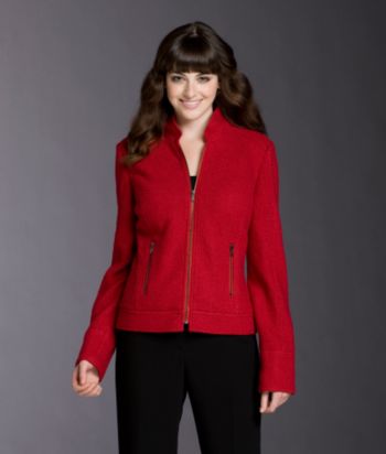 Relativity Career Petites' Exposed Zipper Boiled Wool Jacket - Vivid Red